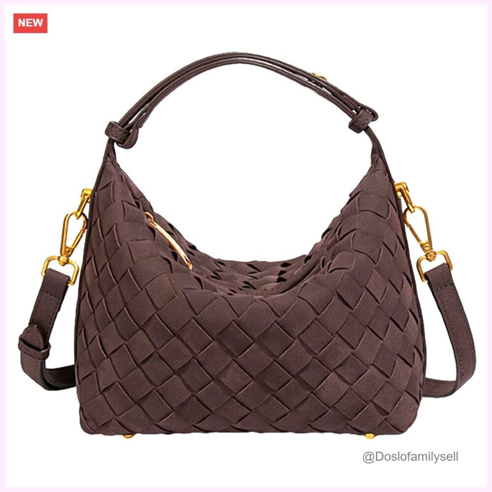 Suede Woven Tote Shoulder Bag Crossbody Hobo Satchel Slouchy Handbag